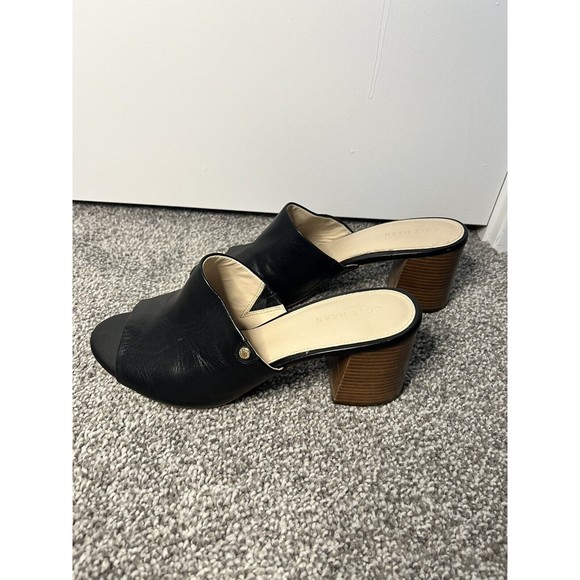Cole Haan Daina Stacked Chunky Heel Mules Open Toes Leather Casual Modern Size 7 - Picture 8 of 12